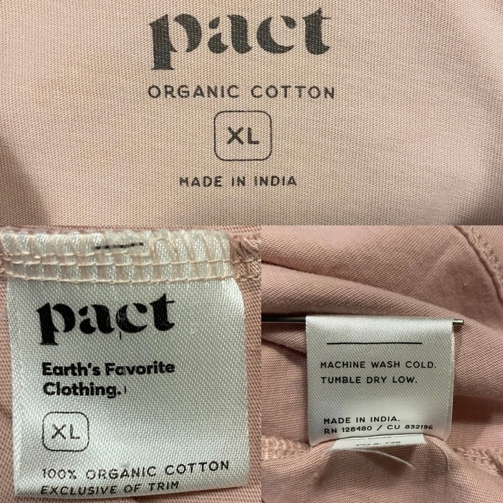 PACT Organic Cotton Short Sleeve T-shirt Size XL Pink Minimalist Basic Casual - Picture 5 of 8